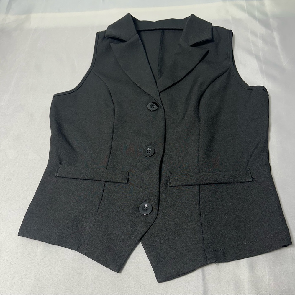 Women's Black Sleeveless Blazer Vest